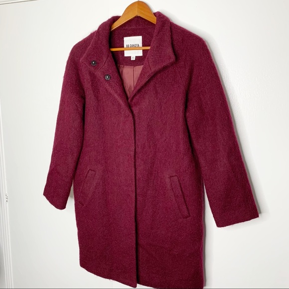 BB Dakota Regan Burgundy Wool Blend Coat Sz XS - Picture 4 of 11